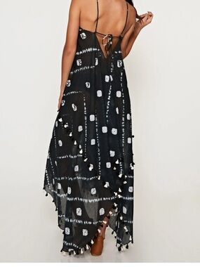 Love stitch Black Tie-Back Maxi Dress with White Tie-Dye Print
